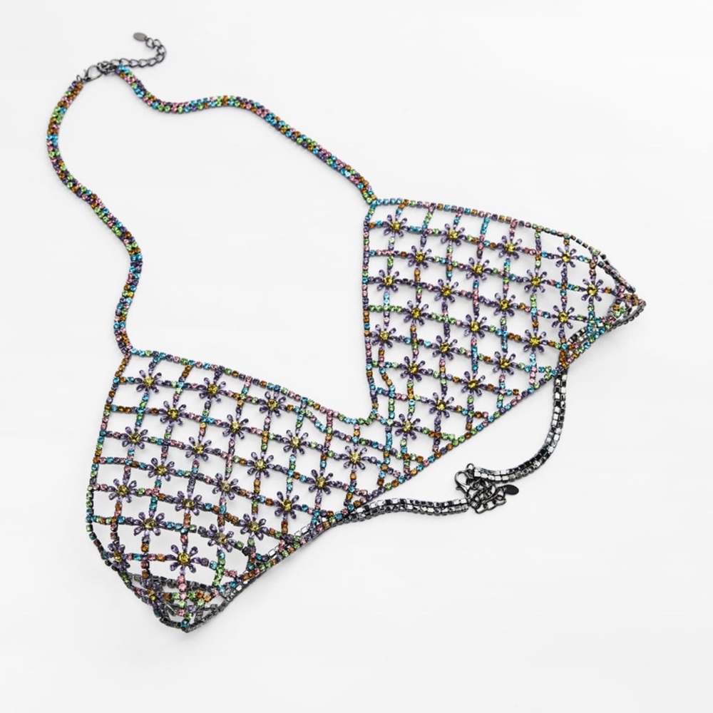 BLOGGERS FAV ZARA V-NECK BRALETTE MULTICOLORED JEWEL TOP